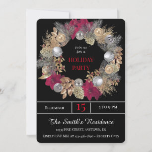 Invitación Corona Negra Festiva Fiesta Navideña Monada Elegan