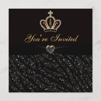 Invitación Corona princesa, Purpurina del corazón y cebra cum