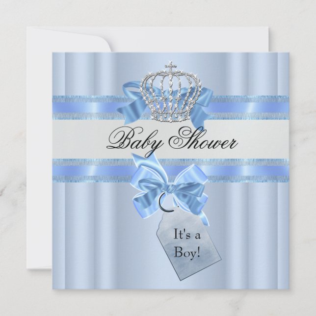 Invitación Corona Príncipe Blanco Azul de Baby Shower (Anverso)