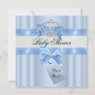 Invitación Corona Príncipe Blanco Azul de Baby Shower