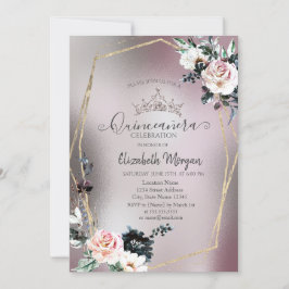 Invitación Corona Purpurina de moda, Rosas metálicos