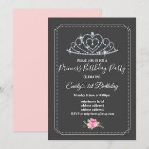 Invitación Corona purpurina, princesa, chica de princesa
