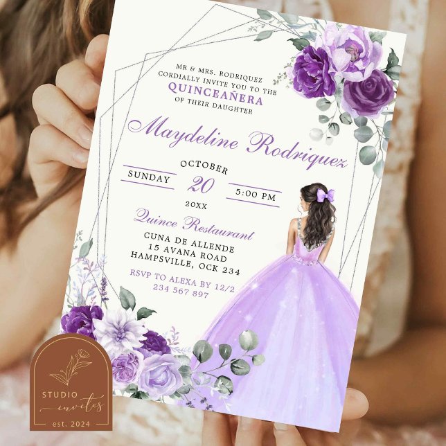 Invitación Corona Real de Princesa Mexicana Morada y Plateada (Subido por el creador)