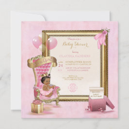 Invitación Corona Real Dorada Rosa Princesa Bebé Étnica