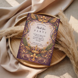 Invitación Corona Real Fleur-de-Lis Mardi Gras
