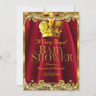 Invitación Corona Real Regio Rojo Dorado para Baby Shower Neu
