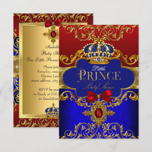 Invitación Corona Real Roja Azul Ducha de Bebé Principito