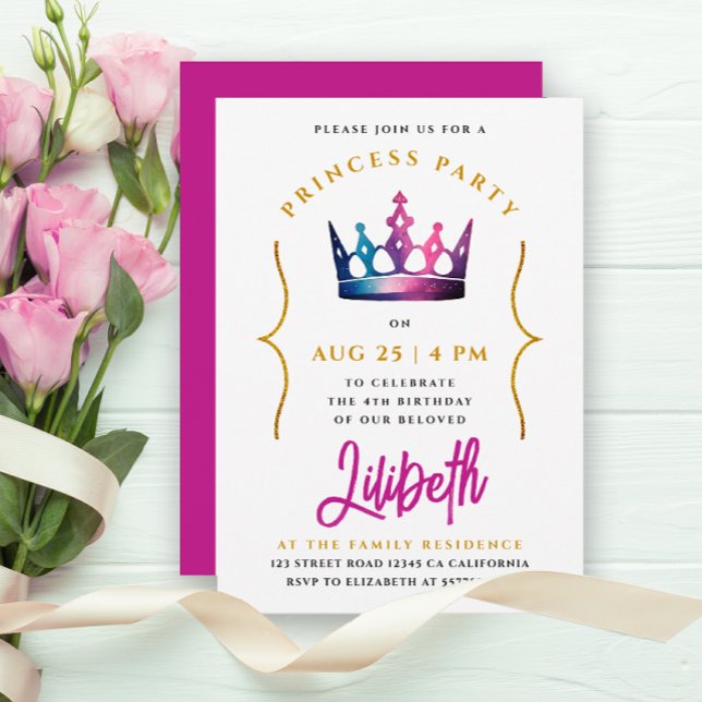 Invitación Corona Rosa Princesa Monísima Acuarela   (Subido por el creador)