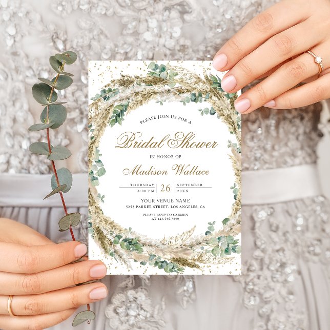 Invitación Corona Rústica Boho Pampas Eucalipto para Despedid (Subido por el creador)