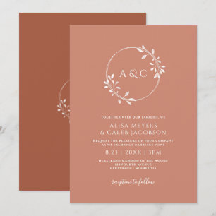 Invitación Corona sencilla de boda de terracota y óxido