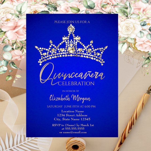 Invitación Corona Sencillamente Chic Azul Quinceañera (Subido por el creador)