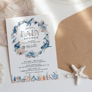 Invitación Corona subacuática en acuarela para baby shower