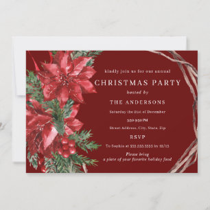 Invitación Corona tradicional roja Fiesta de Navidad