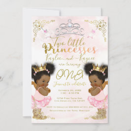 Invitación Corona Tutú Princesa Rosa Gemela Piel Oscura Cumpl