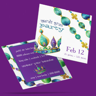 Invitación Corona y cuentas de Mardi Gras Party 