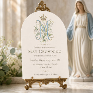 Invitación Coronación Católica de Mayo con Monograma Mariano