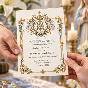 Invitación Coronación Católica de Mayo con Monograma Mariano