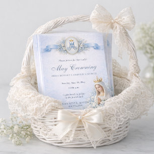 Invitación Coronación de Mayo Bendita María Floral Azul