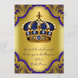 Invitación Coronación del Príncipe Bautizo Azul Real y Dorado