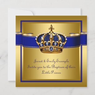 Invitación Coronación Real Azul y Dorado Príncipe Bautizo