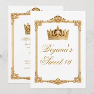 Invitación Coronada en Oro Fiesta de Cumpleaños Corona Real