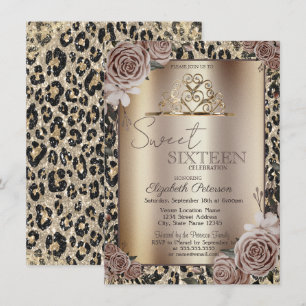 Invitación Coronas Elegantes Rosas Estampado Leopardo Dulce 1