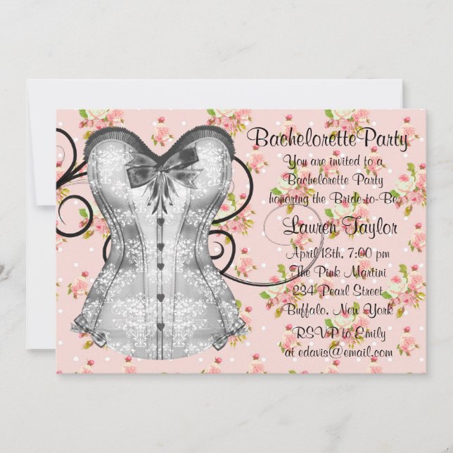 Invitación Corpiño de Rosa Rosa Negra Despedida de Soltera (Anverso)