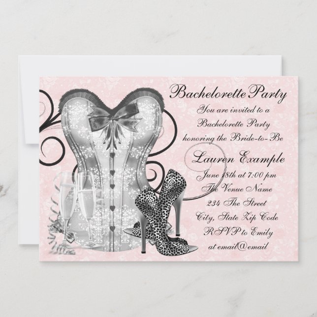 Invitación Corpiño de Rosa Rosa Negra Despedida de Soltera (Anverso)