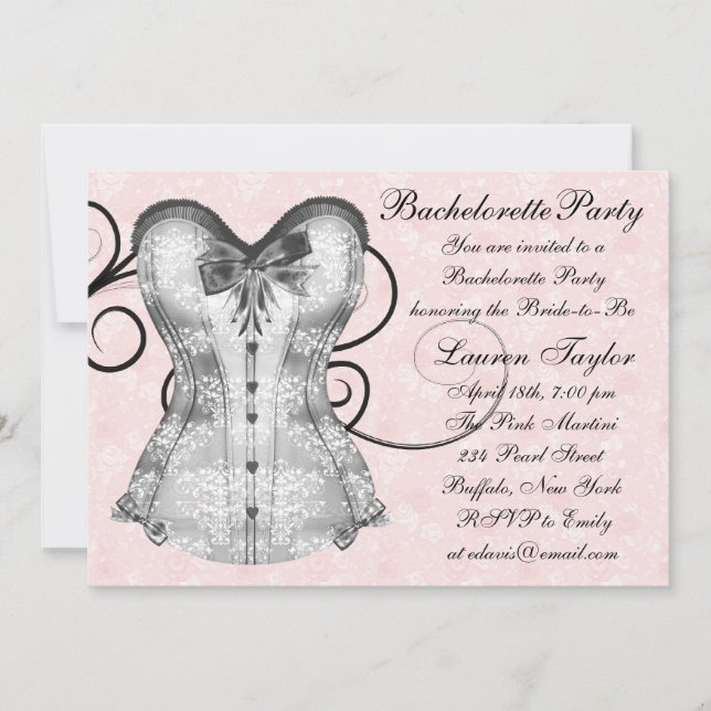 Invitación Corpiño de Rosa Rosa Negra Despedida de Soltera (Anverso)
