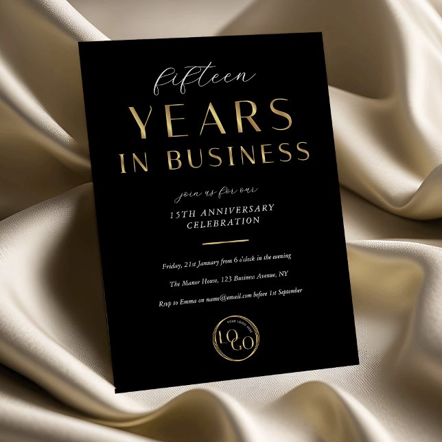 Invitación Corporate Black & Gold Logo Business Anniversary (Subido por el creador)