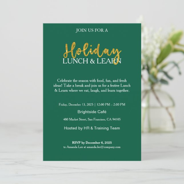 Invitación Corporate Holiday Lunch & Learn Invite (Anverso de pie)