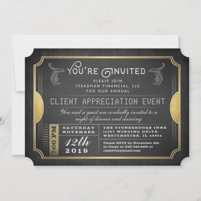 Invitación corporativa de entradas sofisticadas en (Anverso)