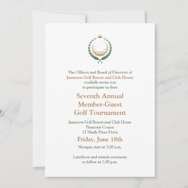 Invitación corporativa del torneo del golf (Anverso)