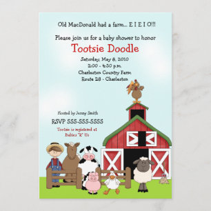 Invitación Corral viejo Baby Shower de la granja de MacDonald