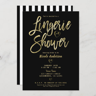 Invitación Correa blanca negra Glam Gold Lingerie Shower