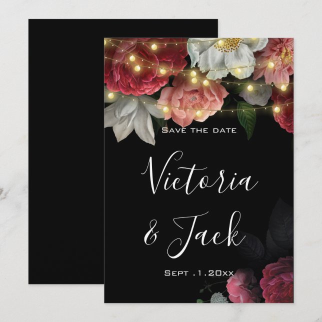 Invitación Correa de la floral borgoñona rústica lig guardar  (Anverso / Reverso)