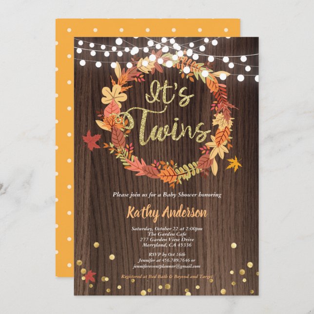 Invitación Correa de madera rústica melliza caída (Anverso / Reverso)