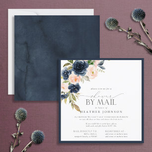 Invitación Corredor de agua floral azul y Rubor de Marina