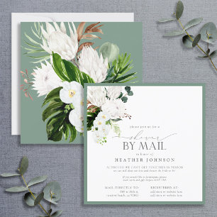 Invitación Corredor de ducha tropical de color blanco y verde