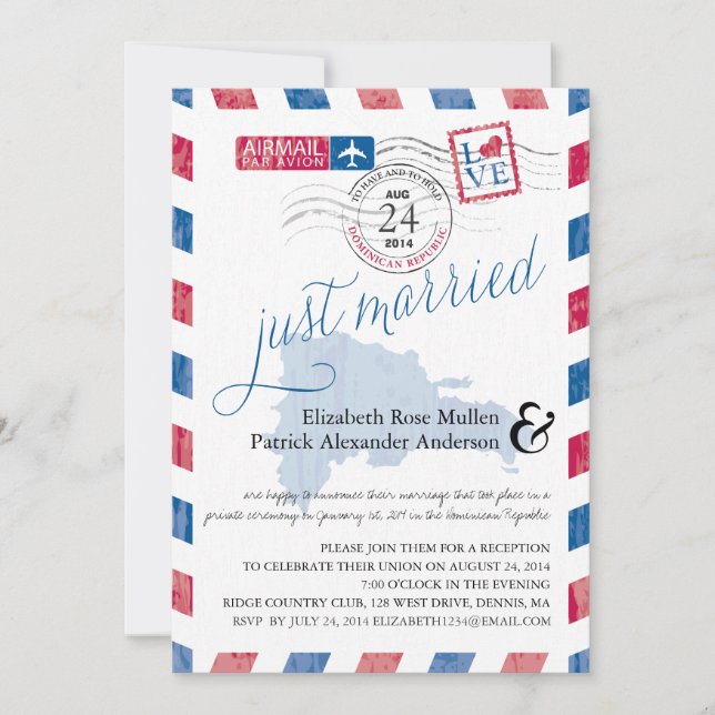 Invitación Correo aéreo antiguo recién casado recepción (Anverso)