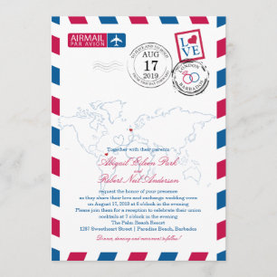 Invitación Correo aéreo de ubicaciones mundiales  Boda