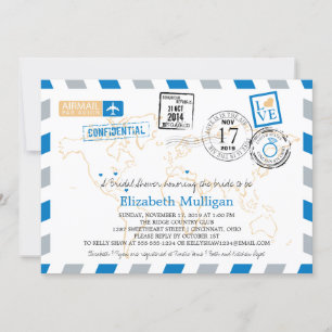 Invitación Correo aéreo mundial de viajeros  Ducha nupcial
