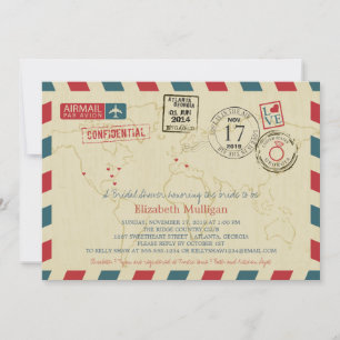 Invitación Correo aéreo mundial de viajeros  Ducha nupcial