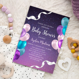 Invitación Correo Baby Shower Starry Night Virtual Purple