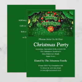 Invitación Correspondiente Green Merry Christmas Gold Bells