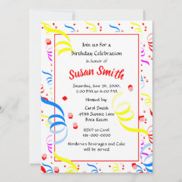 Invitación Corriente de Confeti de Cumpleaños Feliz Fiesta