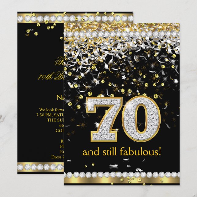 Invitación Corrientes Fabulosas de Oro y Plata para Cumpleaño (Anverso / Reverso)
