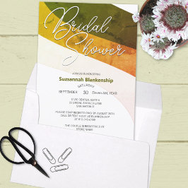 Invitación Corrientes horizontales de crema dorada verde bosq