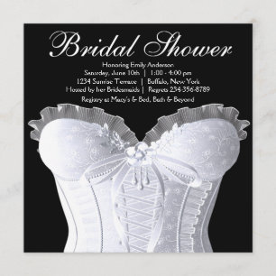 Invitación Corsé Blanco Regadera de Boda Negra y Blanca