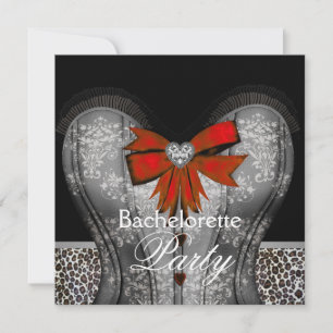 Invitación Corsé de damasco negro con leopardo rojo para fies